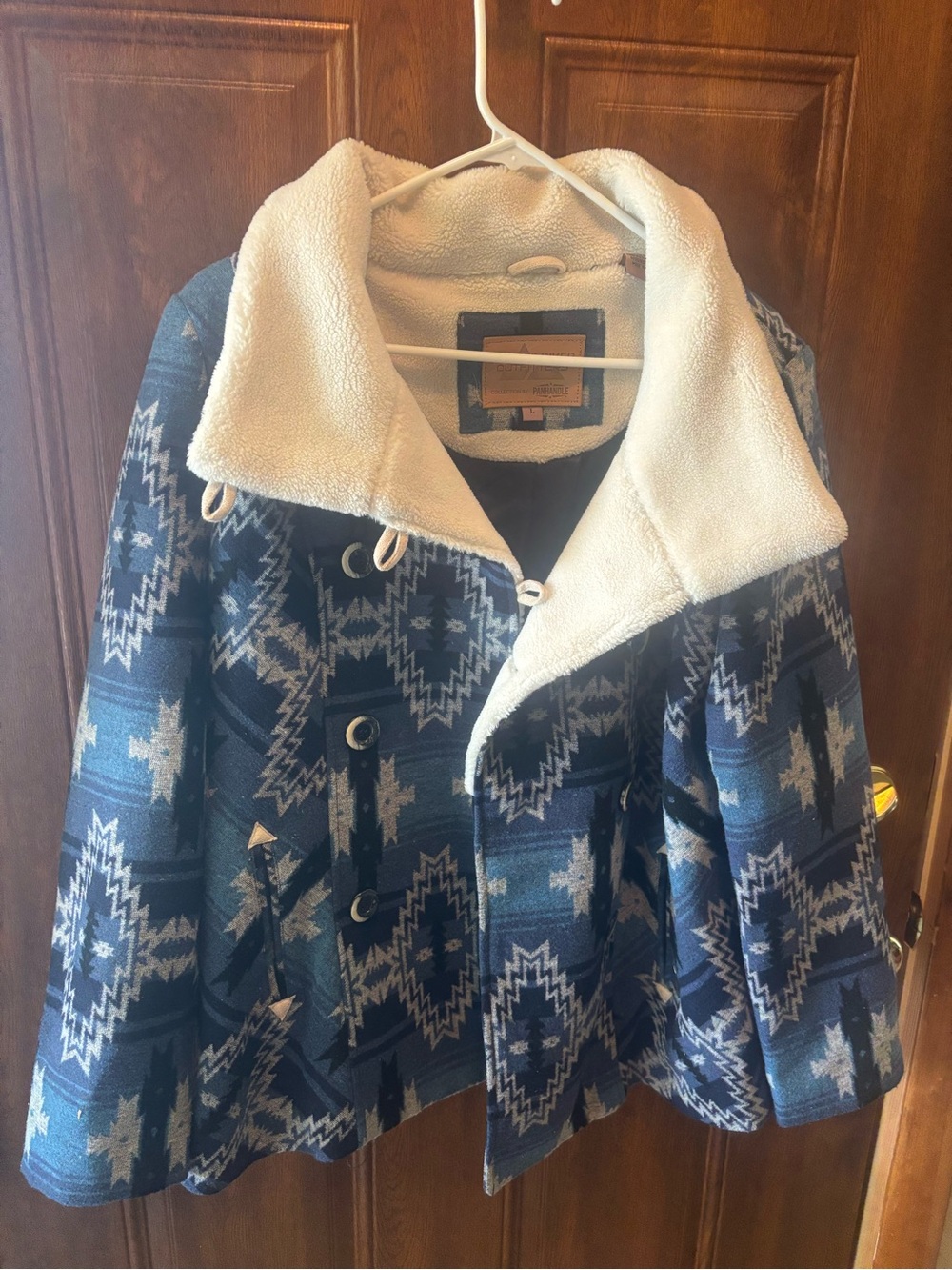 Blue Aztec Sherpa-Lined Jacket(Large)